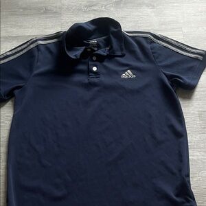 adidas Navy Polo with Silver Stripe Accents